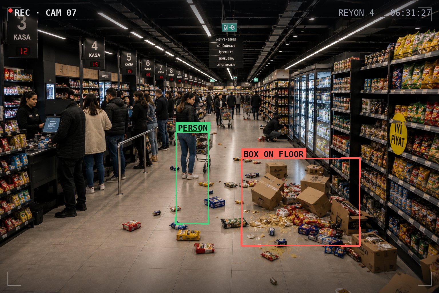 Box / spill on aisle floor